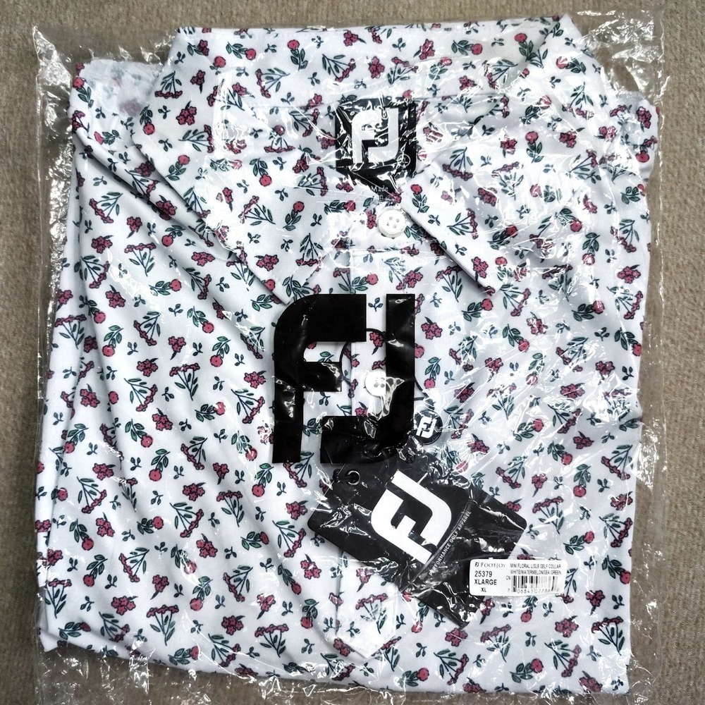 FootJoy Golf Polo Mens XL White Floral NWT 25379 Lisle Performance Short Sleeve